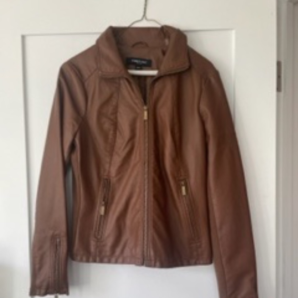 KENNETH COLE  New York  brown vegan Leather  Jacket/ Item #138756. Tags on